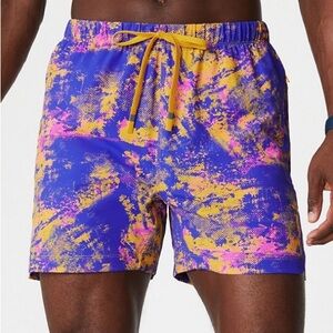 Fabletics The One Short 5 In Men Purple Yellow Unlined Stretch Zip Pockets Hook